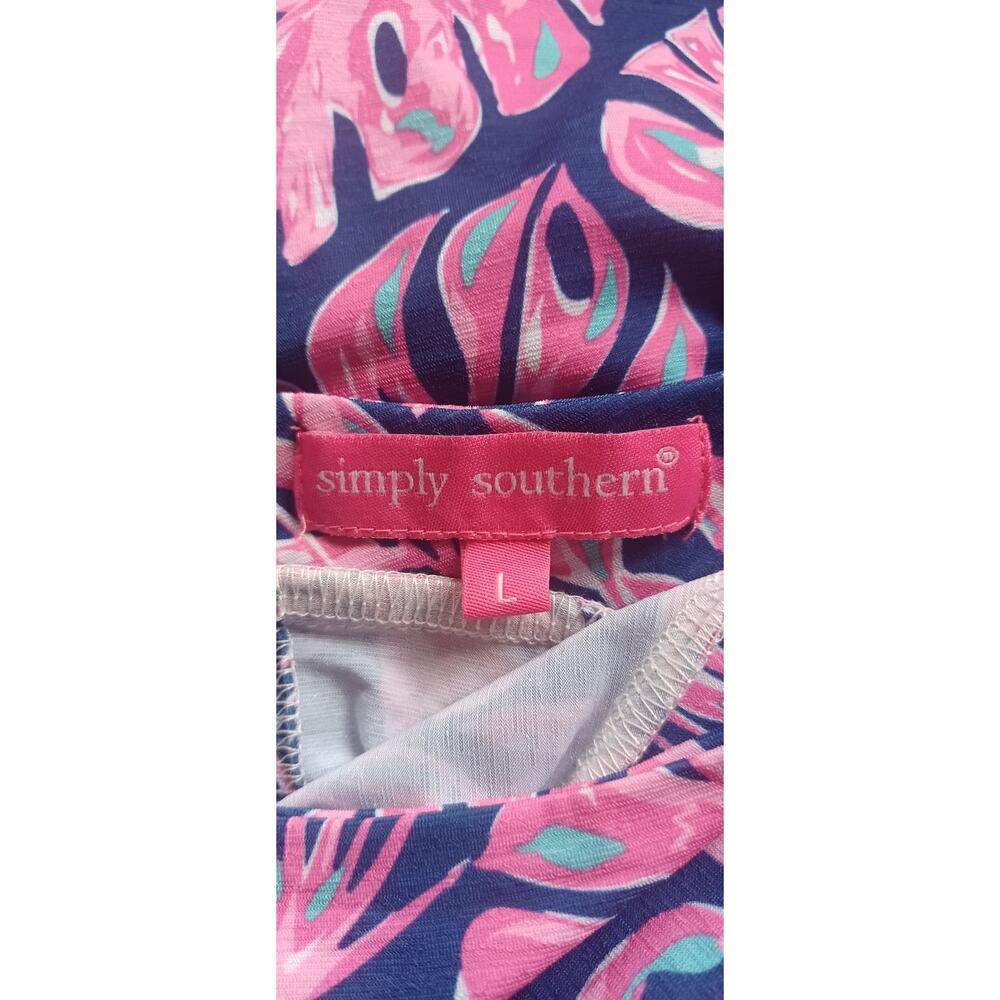 Simply Southern Tropical Palm Leaf Halter Maxi Dress Blue Pink Resort Beach L - Picture 7 of 9